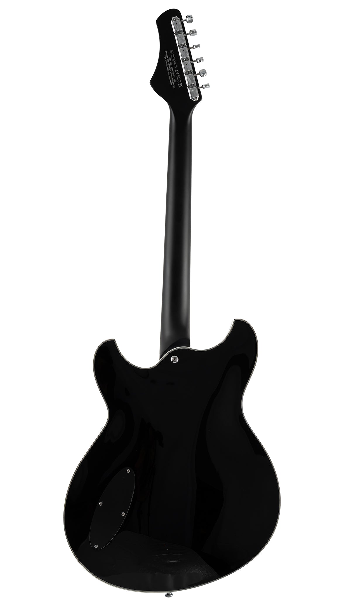 The back of a  black Regata LTD guitar 